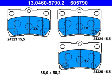Комплект тормозных колодок TOYOTA MARK, LEXUS GS, LEXUS IS, ATE (13046057902)