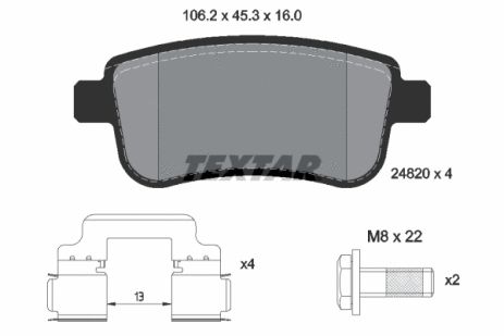 Комплект тормозных колодок SAMSUNG SM3, RENAULT CLIO, RENAULT MEGANE, TEXTAR (2482001)