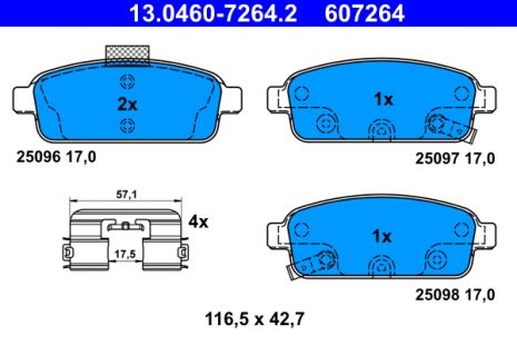 Комплект гальмівних колодок OPEL ASTRA, CHEVROLET TRAX, CHEVROLET CRUZE, ATE (13046072642)