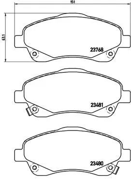 Комплект гальмівних колодок TOYOTA COROLLA, TOYOTA AVENSIS, BREMBO (P83046)