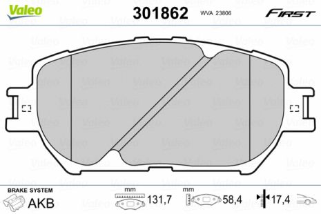 Комплект гальмівних колодок TOYOTA WISH, TOYOTA SOLARA, TOYOTA CAMRY, VALEO (301862)