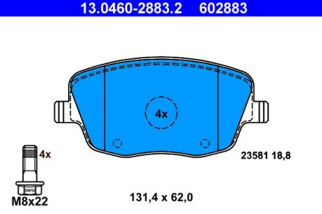 Комплект тормозных колодок SEAT CORDOBA, VW POLO, SKODA ROOMSTER, ATE (13046028832)