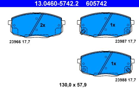 Комплект гальмівних колодок HYUNDAI i30, KIA CERATO, KIA PRO, ATE (13046057422)