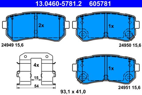 Комплект тормозных колодок KIA SOUL, HYUNDAI KONA, HYUNDAI CRETA, ATE (13046057812)