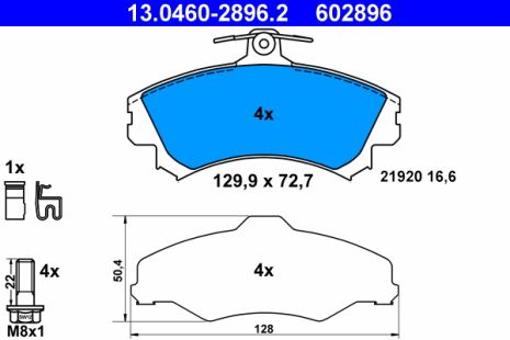 Комплект гальмівних колодок MITSUBISHI COLT, SMART FORFOUR, ATE (13046028962)