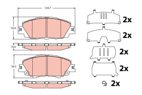 Комплект гальмівних колодок TOYOTA COROLLA, TOYOTA YARIS, TOYOTA PRIUS, TRW (GDB2394)
