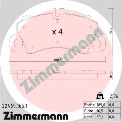 Комплект гальмівних колодок PORSCHE CAYENNE, ZIMMERMANN (224691651)