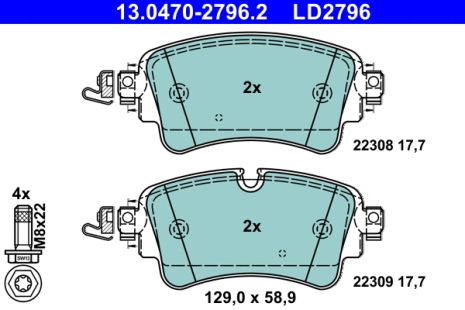 Комплект гальмівних колодок VW TOUAREG, AUDI A7, AUDI A4, ATE (13047027962)