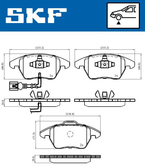 Комплект тормозных колодок SKODA FABIA, SEAT TOLEDO, AUDI A1, SKF (VKBP80007E)