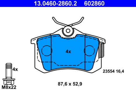 Комплект гальмівних колодок VW GOLF, AUDI A4, AUDI A1, ATE (13046028602)