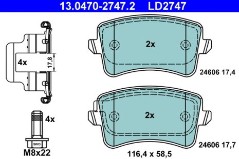 Комплект гальмівних колодок AUDI Q5, AUDI A5, AUDI A4, ATE (13047027472)