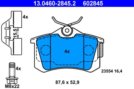 Комплект тормозных колодок RENAULT Megane, RENAULT CLIO, RENAULT TWINGO, ATE (13046028452)