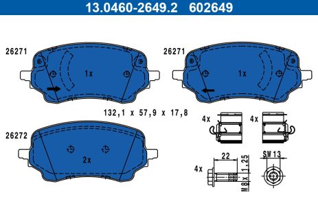 Комплект гальмівних колодок FORD PUMA, ATE (13046026492)