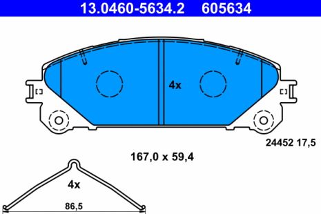 Комплект тормозных колодок LEXUS NX, TOYOTA CAMRY, TOYOTA RAV4, ATE (13046056342)