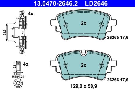 Комплект гальмівних колодок AUDI A7, AUDI A4, AUDI A5, ATE (13047026462)