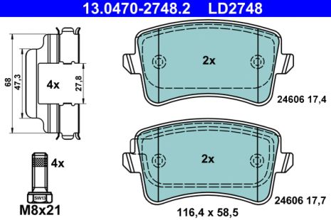 Комплект гальмівних колодок AUDI Q5, VW GOLF, AUDI A5, ATE (13047027482)