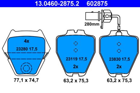 Комплект гальмівних колодок VW PHAETON, AUDI ALLROAD, AUDI A6, ATE (13046028752)