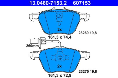 Комплект гальмівних колодок SEAT ALHAMBRA, FORD GALAXY, VW TRANSPORTER, ATE (13046071532)