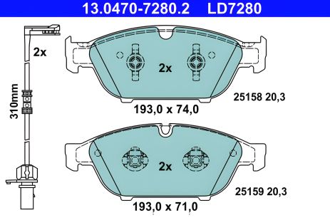 Набір гальмівних колодок AUDI A7, A6, A8, ATE (13047072802)