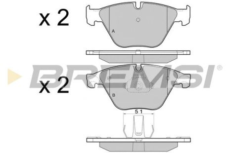 Комплект тормозных колодок BMW 6, DAIHATSU CUORE, BMW 5, BREMSI (BP3452)