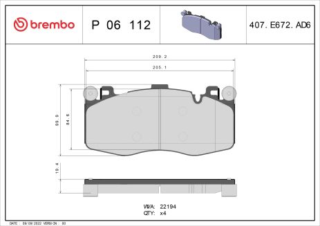 Комплект гальмівних колодок BMW X6, BMW X5, BREMBO (P06112)