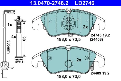 Комплект тормозных колодок AUDI A5, AUDI A4, ATE (13047027462)