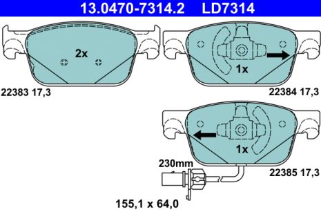 Комплект гальмівних колодок AUDI A4, AUDI A5, ATE (13047073142)