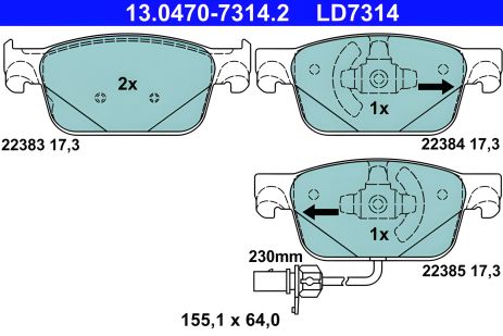 Колодок комплект гальмівних AUDI A4, AUDI A5, ATE (13047073142)