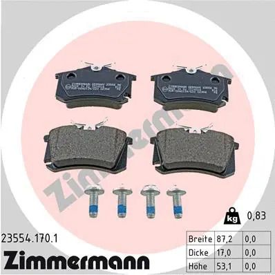 Комплект гальмівних колодок HONDA CIVIC, LANCIA PHEDRA, PEUGEOT 2008, ZIMMERMANN (235541701)