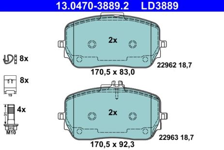 Комплект гальмівних колодок MB GLE, MB GLS, ATE (13047038892)