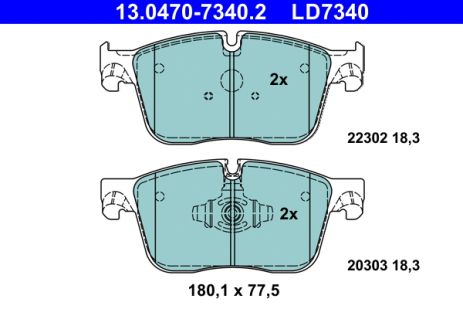 Комплект тормозных колодок LAND ROVER, JAGUAR XF, JAGUAR F-PACE, ATE (13047073402)