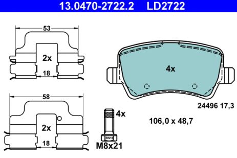 Комплект тормозных колодок LAND ROVER, FORD S-MAX, VOLVO V60, ATE (13047027222)