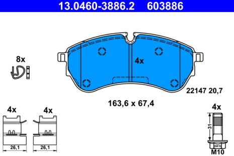 Комплект гальмівних колодок VW CRAFTER, ATE (13046038862)