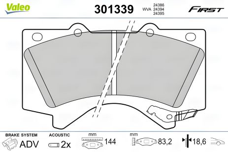 Комплект тормозных колодок TOYOTA LAND CRUISER, LEXUS LX, LEXUS ES, VALEO (301339)