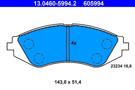 Комплект гальмівних колодок SUZUKI FORENZA, CHEVROLET ASTRA, DAEWOO NUBIRA, ATE (13046059942)