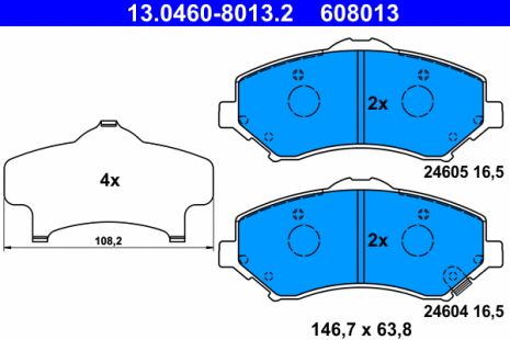 Комплект гальмівних колодок JEEP CHEROKEE, JEEP WRANGLER, ATE (13046080132)