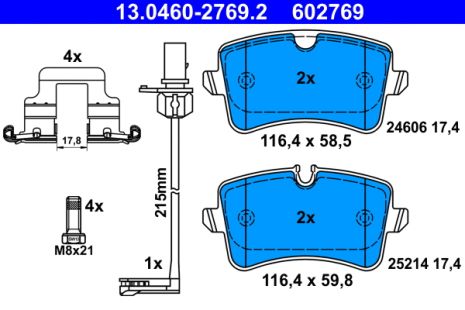 Комплект гальмівних колодок AUDI A6, AUDI A7, ATE (13046027692)