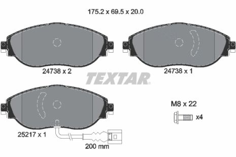 Комплект гальмівних колодок SKODA OCTAVIA, SEAT LEON, AUDI A3, TEXTAR (2473803)