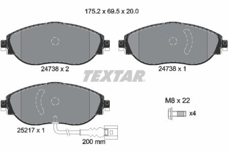 Комплект тормозных колодок SKODA OCTAVIA, SEAT LEON, AUDI A3, TEXTAR (2473803)