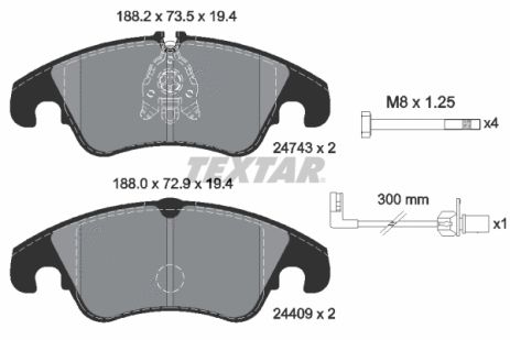 Комплект гальмівних колодок AUDI A5, AUDI A6, AUDI A4, TEXTAR (2474301)