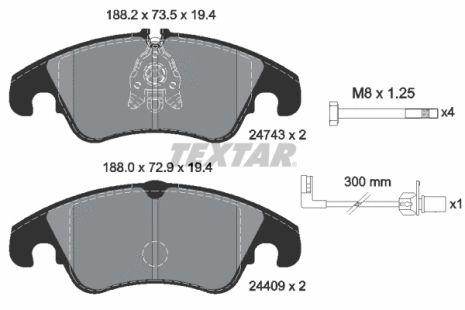 Комплект гальмівних колодок AUDI A5, AUDI A6, AUDI A4, TEXTAR (2474301)