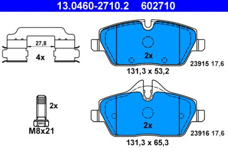 Комплект гальмівних колодок BMW 1, ATE (13046027102)