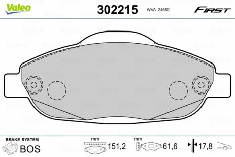 Комплект гальмівних колодок PEUGEOT 308, PEUGEOT 3008, VALEO (302215) Комплект гальмівних колодок PEUGEOT 308, PEUGEOT 3008, VALEO (302215)