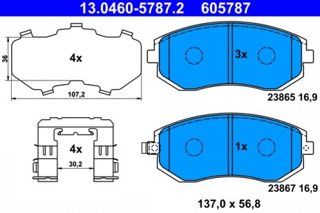 Комплект тормозных колодок SUBARU IMPREZA, SUBARU FORESTER, SUBARU BRZ, ATE (13046057872)