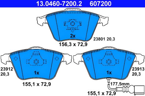 Набір гальмівних колодок SKODA SUPERB, SEAT LEON, VW GOLF, ATE (13046072002)