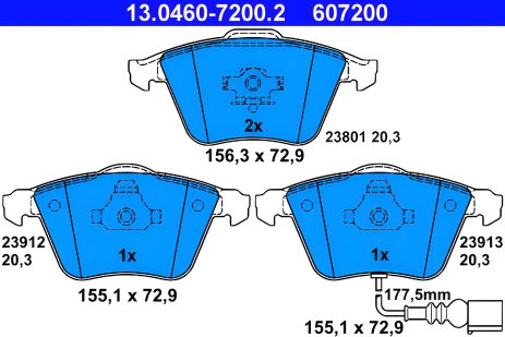 Набір гальмівних колодок SKODA SUPERB, SEAT LEON, VW GOLF, ATE (13046072002) Набір гальмівних колодок SKODA SUPERB, SEAT LEON, VW GOLF, ATE (13046072002)