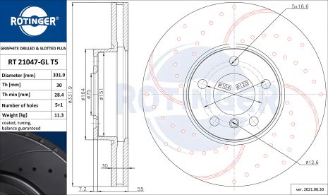 Гальмівний диск BMW X5, BMW X6, ROTINGER (RT21047GLT5)