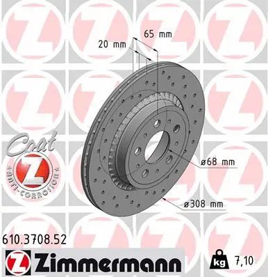 Диск тормозной VOLVO ASIA, VOLVO XC90, ZIMMERMANN (610370852)