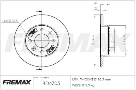 Диск гальмівний DACIA LOGAN, RENAULT SANDERO/STEPWAY, RENAULT EXPRESS, FREMAX (BD4705)