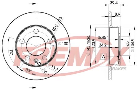 Авто тормозной диск SKODA FABIA, AUDI A1, VW TAIGO, FREMAX (BD5601)